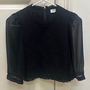 Wilfred Black Blouse with Sheer Sleeves